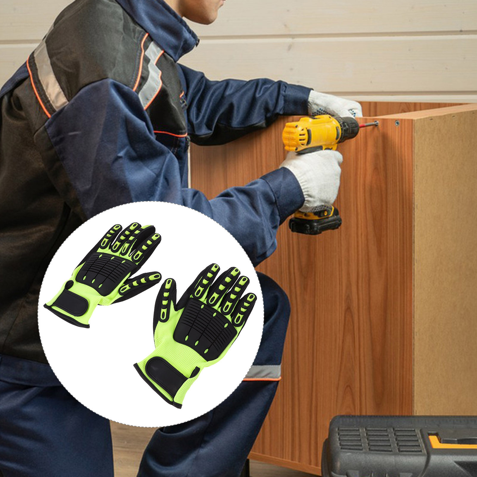 Work Glove Impact - 1Pair Heavy Duty Cut Resistant Safety