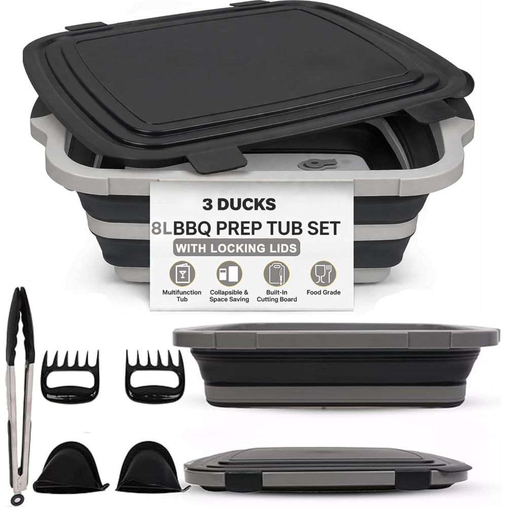 Heat Resistant Glove - Portable 8L BBQ Prep Tub with