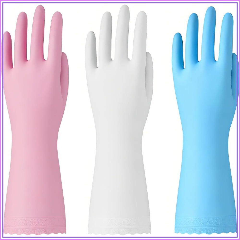 Rubber Glove Cleaning - 3 Pairs Non-Slip Waterproof Kitchen Cleaning