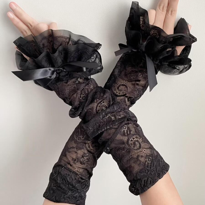 Hollow Out Lace Long Arm Sleev - Fingerless Glove Knit のレビューと価格