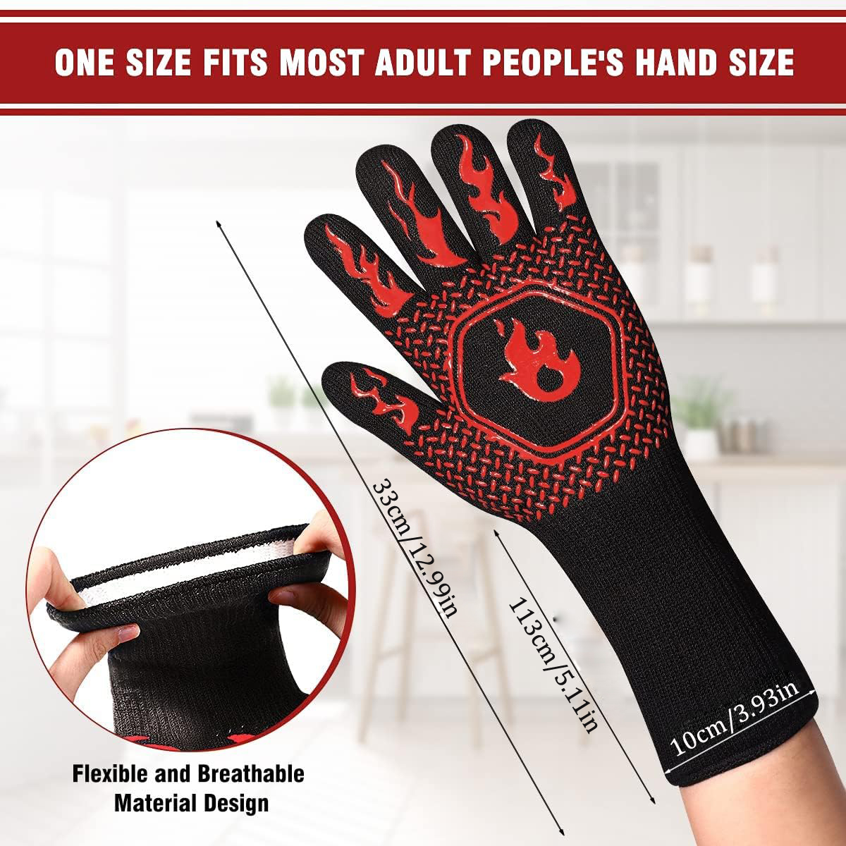 BBQ Grill Gloves High Temp Res - Oven Mitt Silicone のレビューと価格