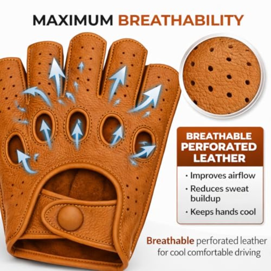 Mens fingerless leather drivin - Leather Driving Glove のレビューと価格