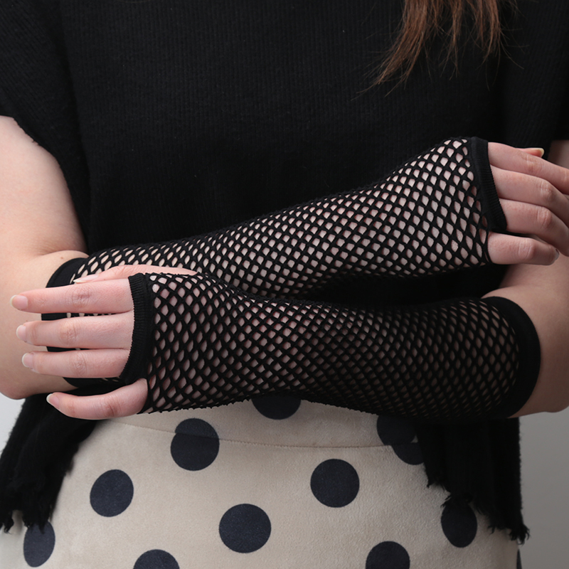 New black Fishnet Fingerless L - Fingerless Glove Knit のレビューと価格
