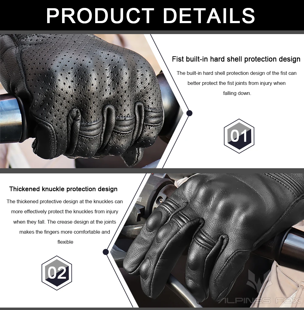 Unisex Vintage Leather Motorcy - Motorcycle Glove Knuckle のレビューと価格