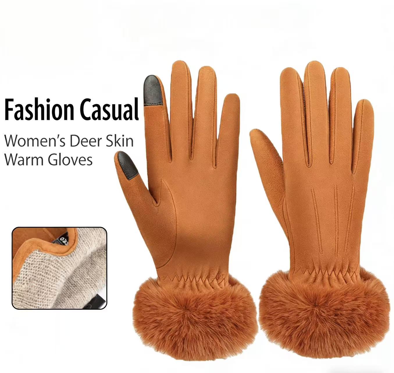Women's Deerskin Warm Gloves A - Wool Glove Lined のレビューと価格