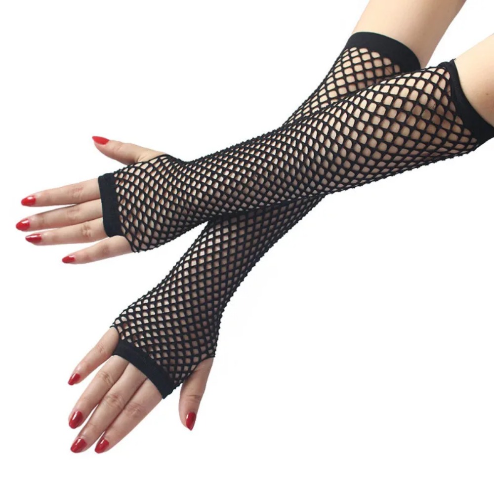 Women Neon Fishnet Long Finger - Fingerless Glove Knit のレビューと価格