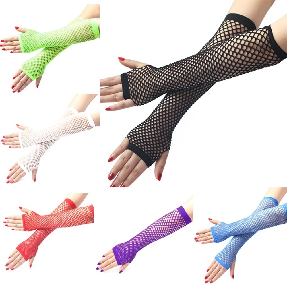 Women Neon Fishnet Long Finger - Fingerless Glove Knit のレビューと価格