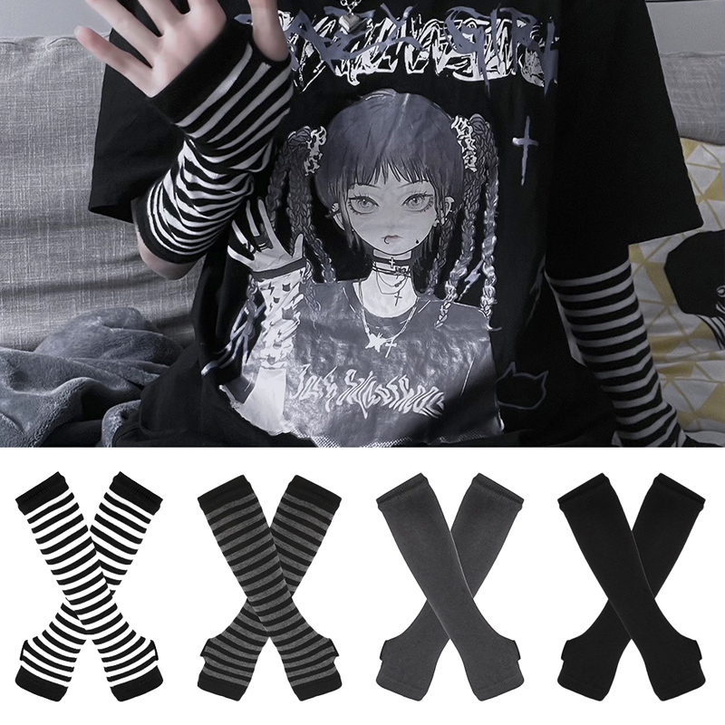 Women Long Sleeve Gothic Strip - Fingerless Glove Knit のレビューと価格