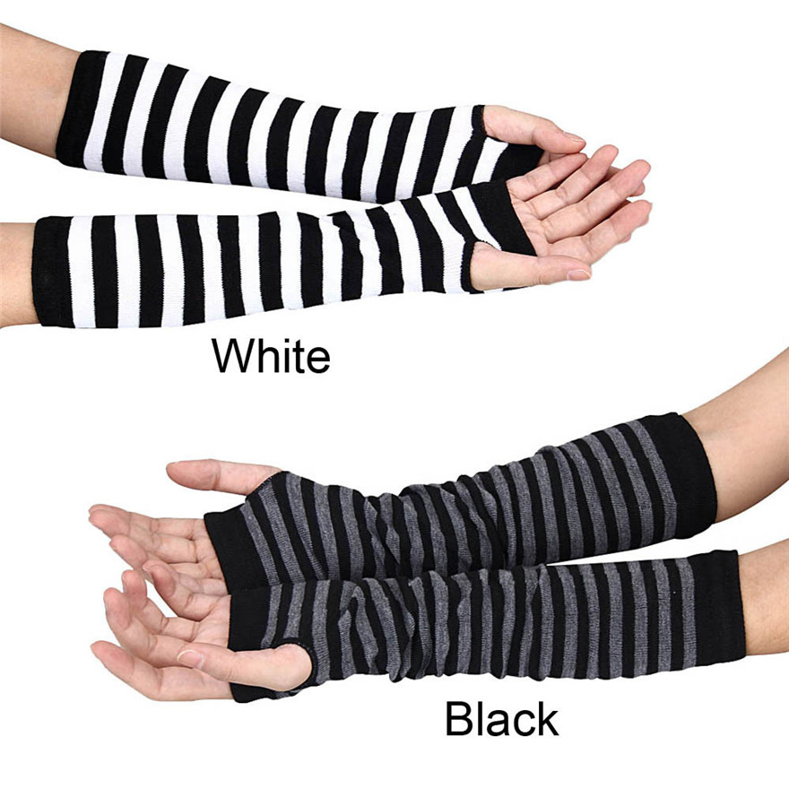 Women Long Sleeve Gothic Strip - Fingerless Glove Knit のレビューと価格